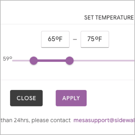 Screenshot of Mesa's temperature adjustment page